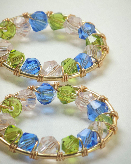 Petal & Puddles, Wire Wrapped Spring Jewellery, Glass, Cubic Zirconia Stud