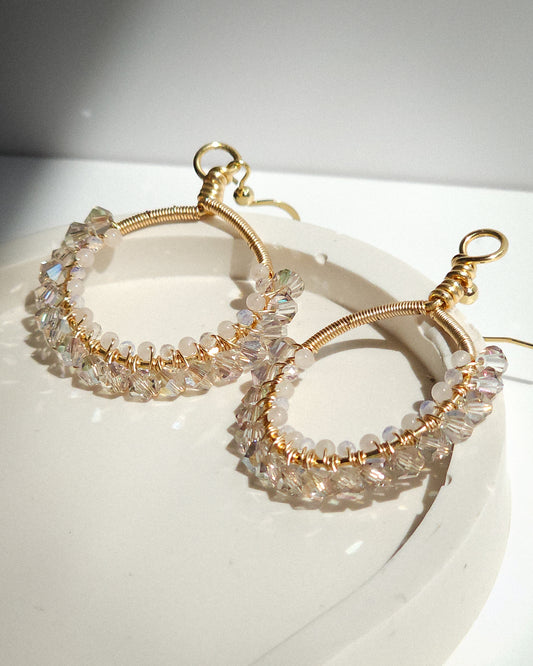 Double Wrapped Gemstone & Glass Earrings: Perfect for Weddings, Summer Dinners with Friends