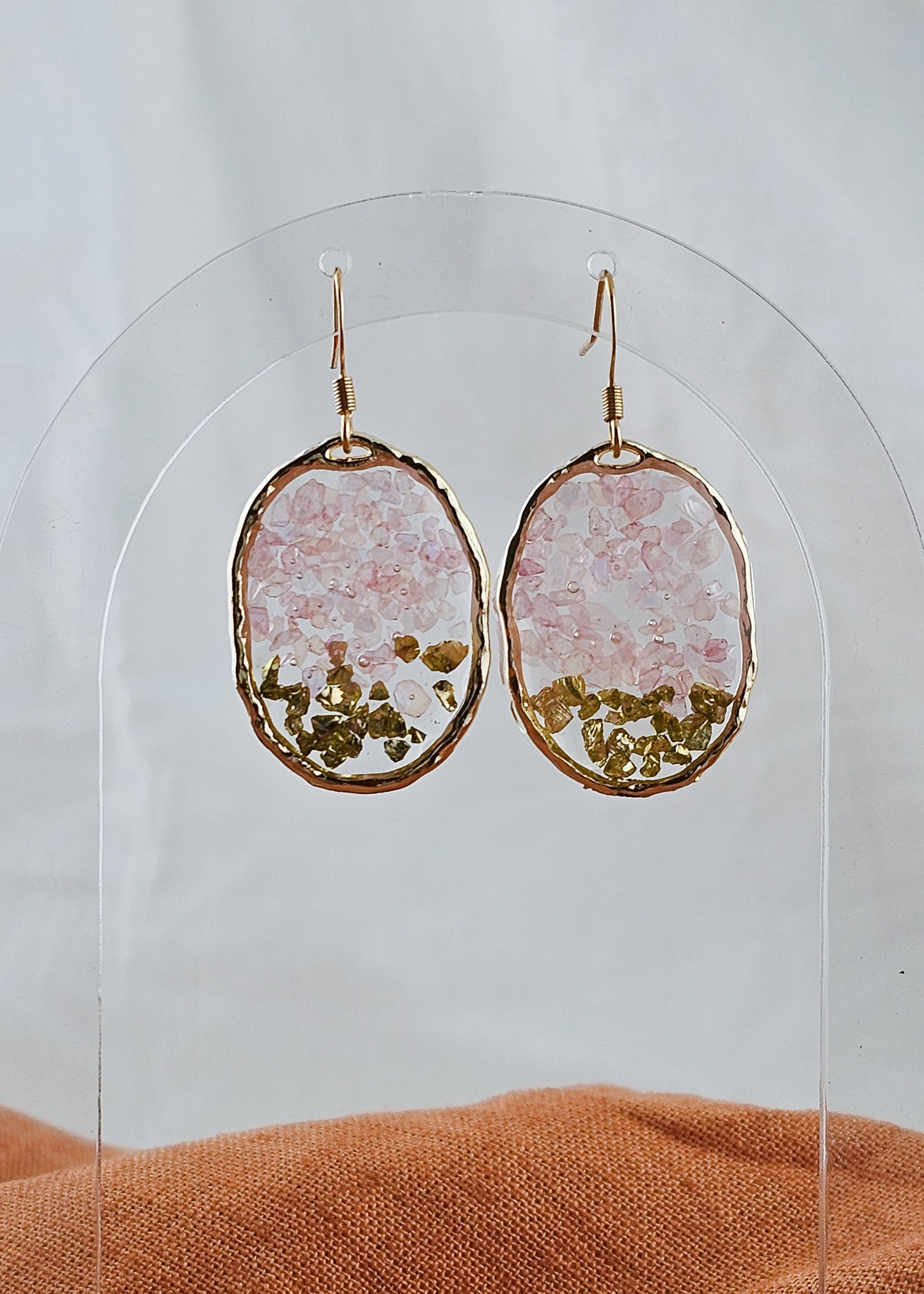 Multicoloured Crushed Glass Resin Drop Earrings: Garden Lily Oval