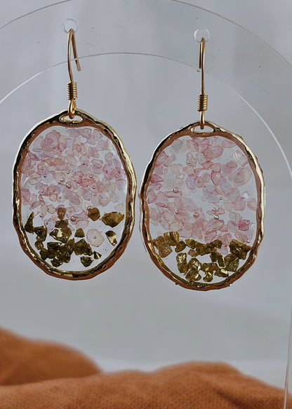 Multicoloured Crushed Glass Resin Drop Earrings: Garden Lily Oval
