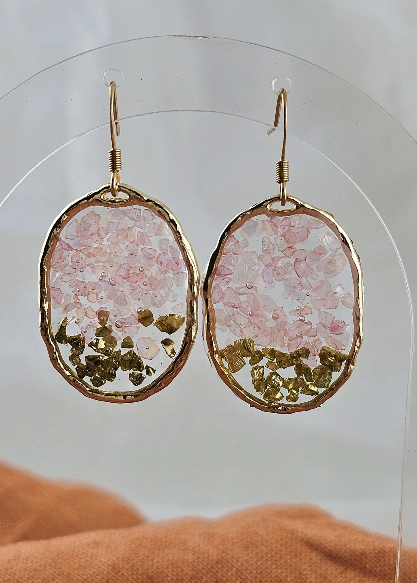 Multicoloured Crushed Glass Resin Drop Earrings: Garden Lily Oval
