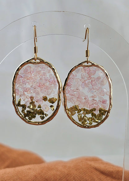 Multicoloured Crushed Glass Resin Drop Earrings: Garden Lily Oval