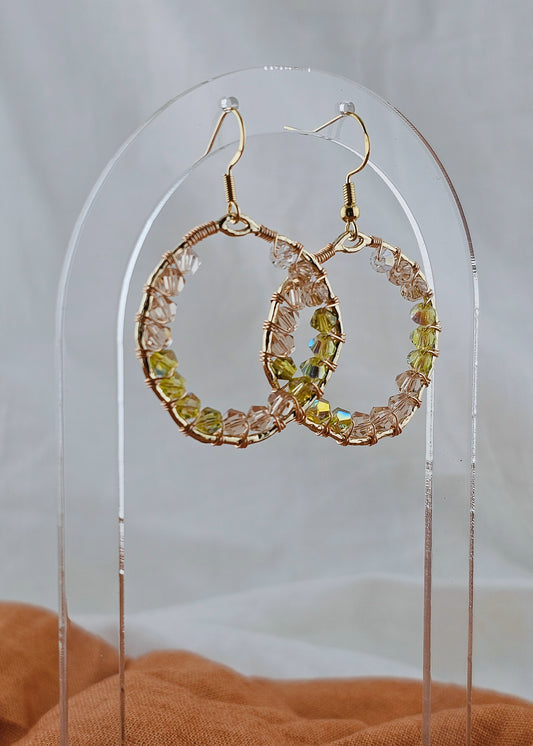 Wire Wrapped Glass Drop Earrings: Garden Lilly Round