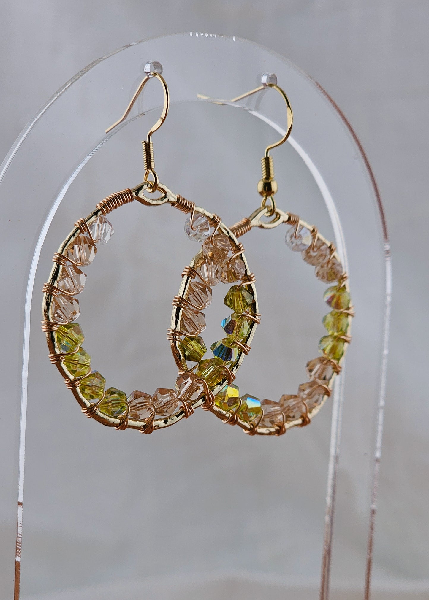 Wire Wrapped Glass Drop Earrings: Garden Lilly Round