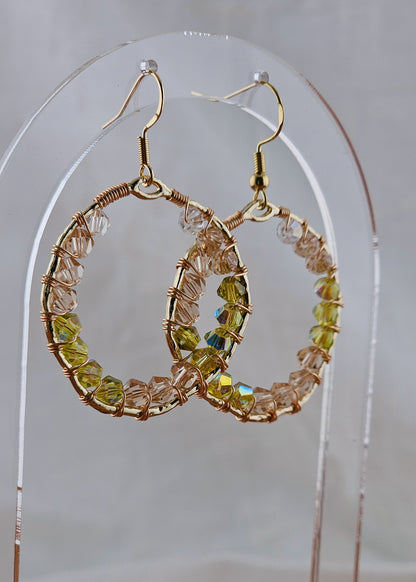 Wire Wrapped Glass Drop Earrings: Garden Lilly Round
