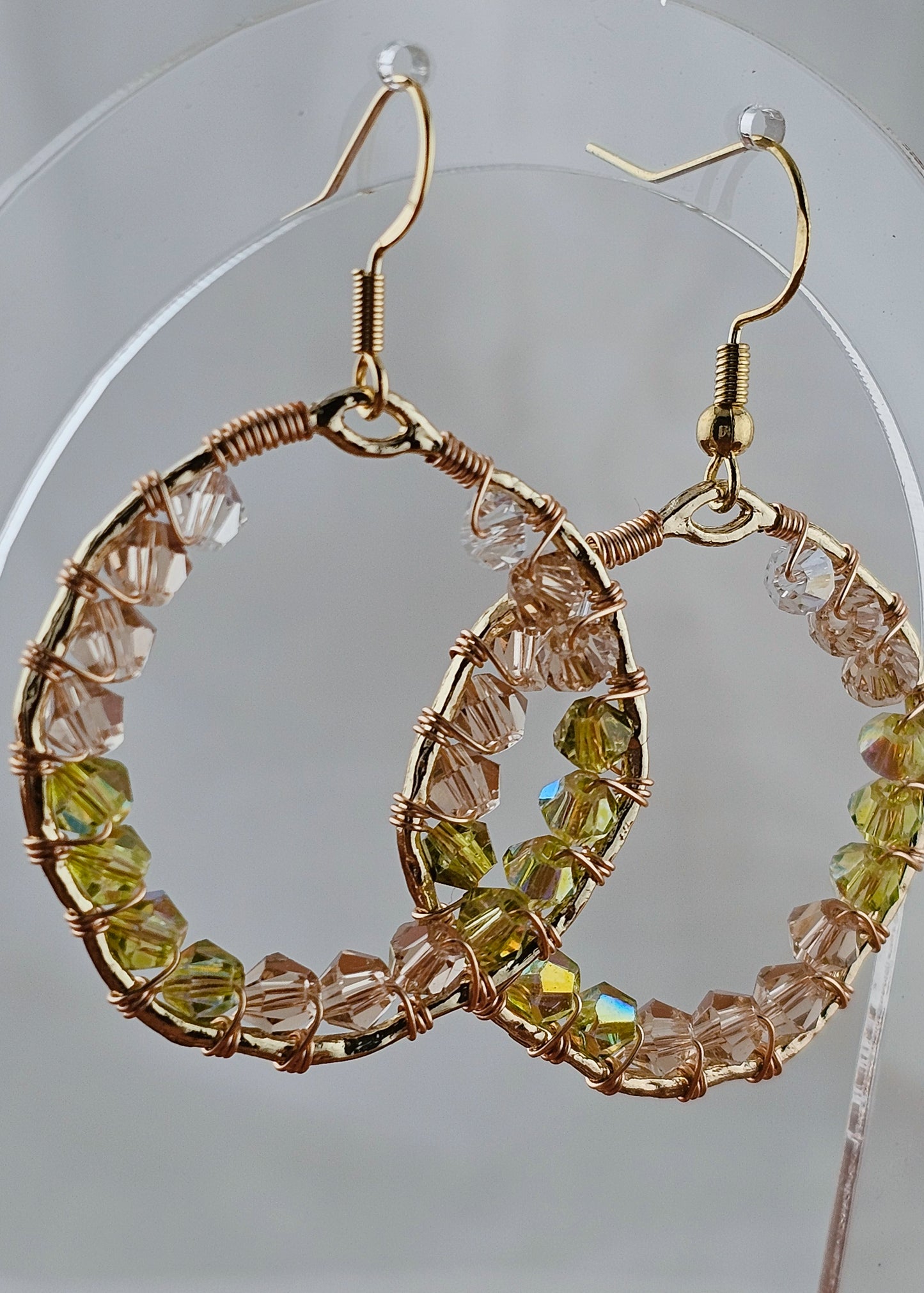 Wire Wrapped Glass Drop Earrings: Garden Lilly Round