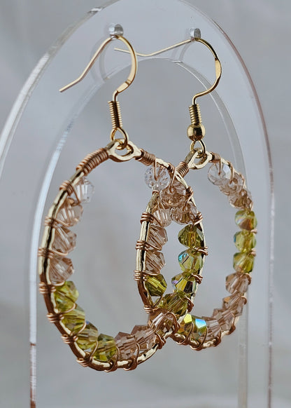 Wire Wrapped Glass Drop Earrings: Garden Lilly Round