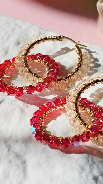 Maia Duo Set | Handmade Glass Bead Hoop Earrings | 18k Gold Plated