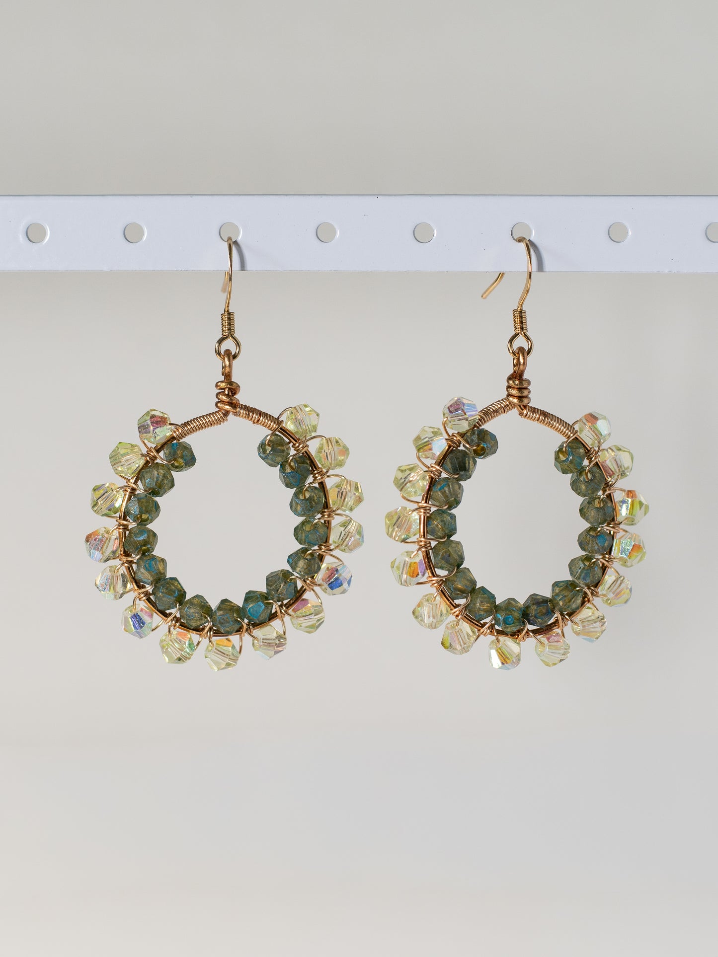 Green Goddess: Double Wrapped Glass Crystal Wire Earrings