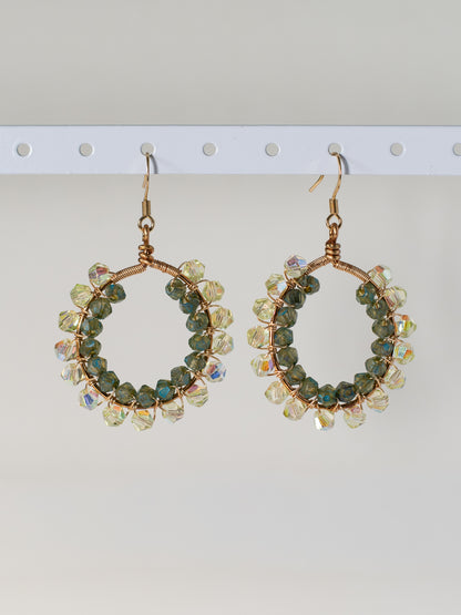 Green Goddess: Double Wrapped Glass Crystal Wire Earrings