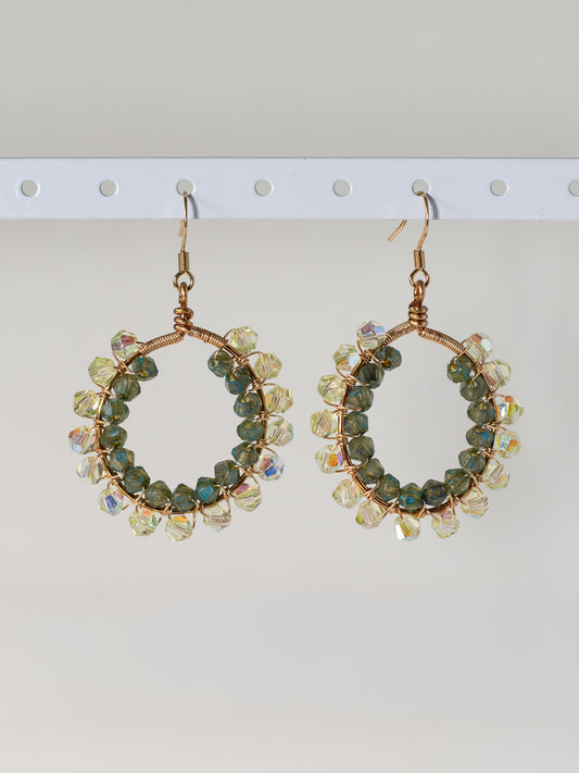 Green Goddess: Double Wrapped Glass Crystal Wire Earrings