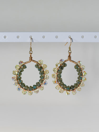 Green Goddess: Double Wrapped Glass Crystal Wire Earrings