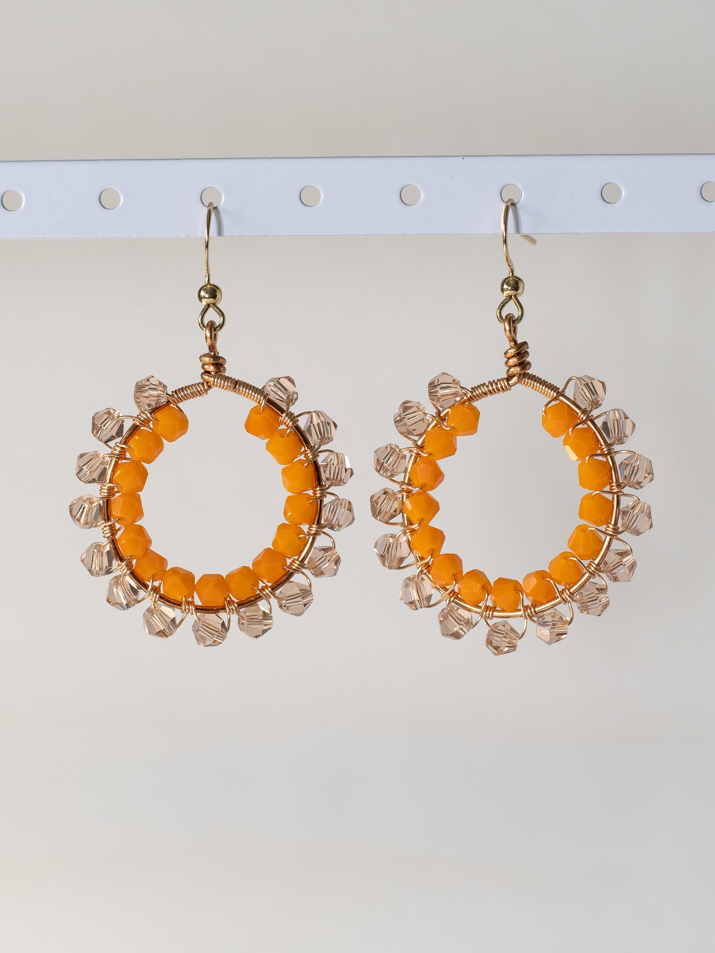 Orange Goddess: Double Wrapped Glass Crystal Wire Earrings