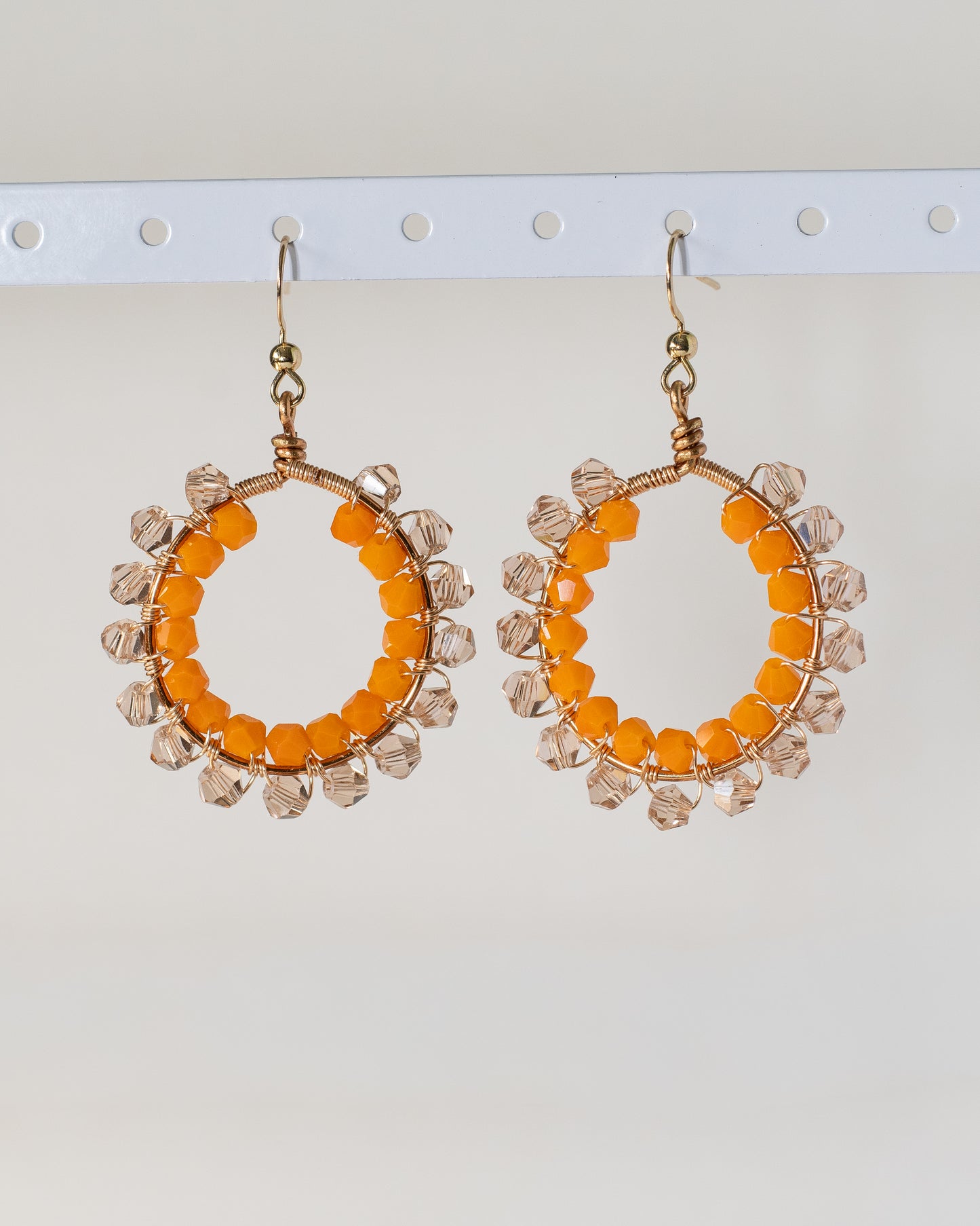 Orange Goddess: Double Wrapped Glass Crystal Wire Earrings