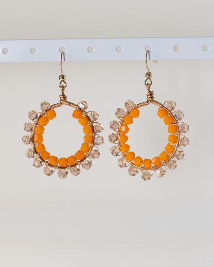 Orange Goddess: Double Wrapped Glass Crystal Wire Earrings