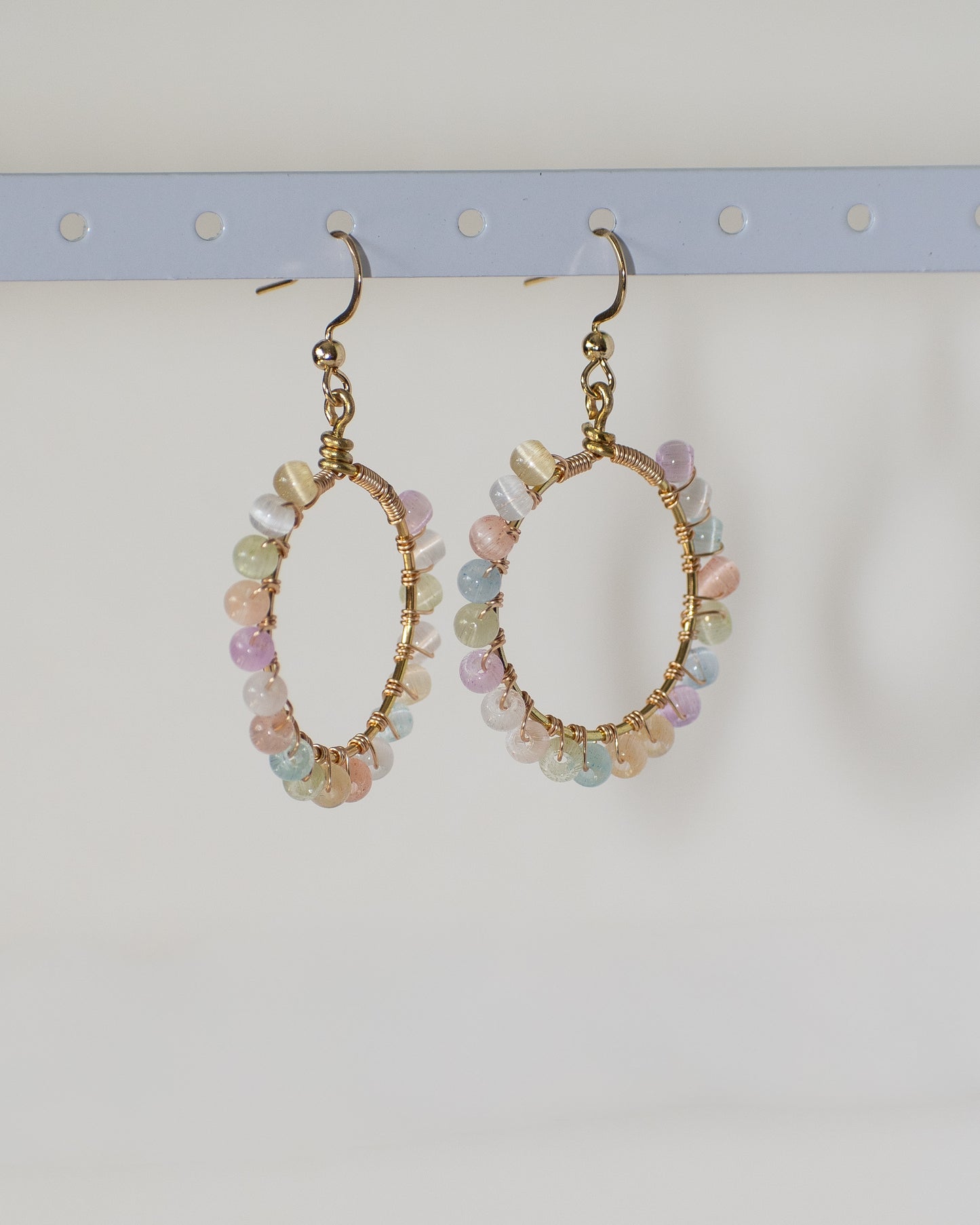 Happiness is a Rainbow: Glass 2mm Beaded Wire Wrapped Earrings