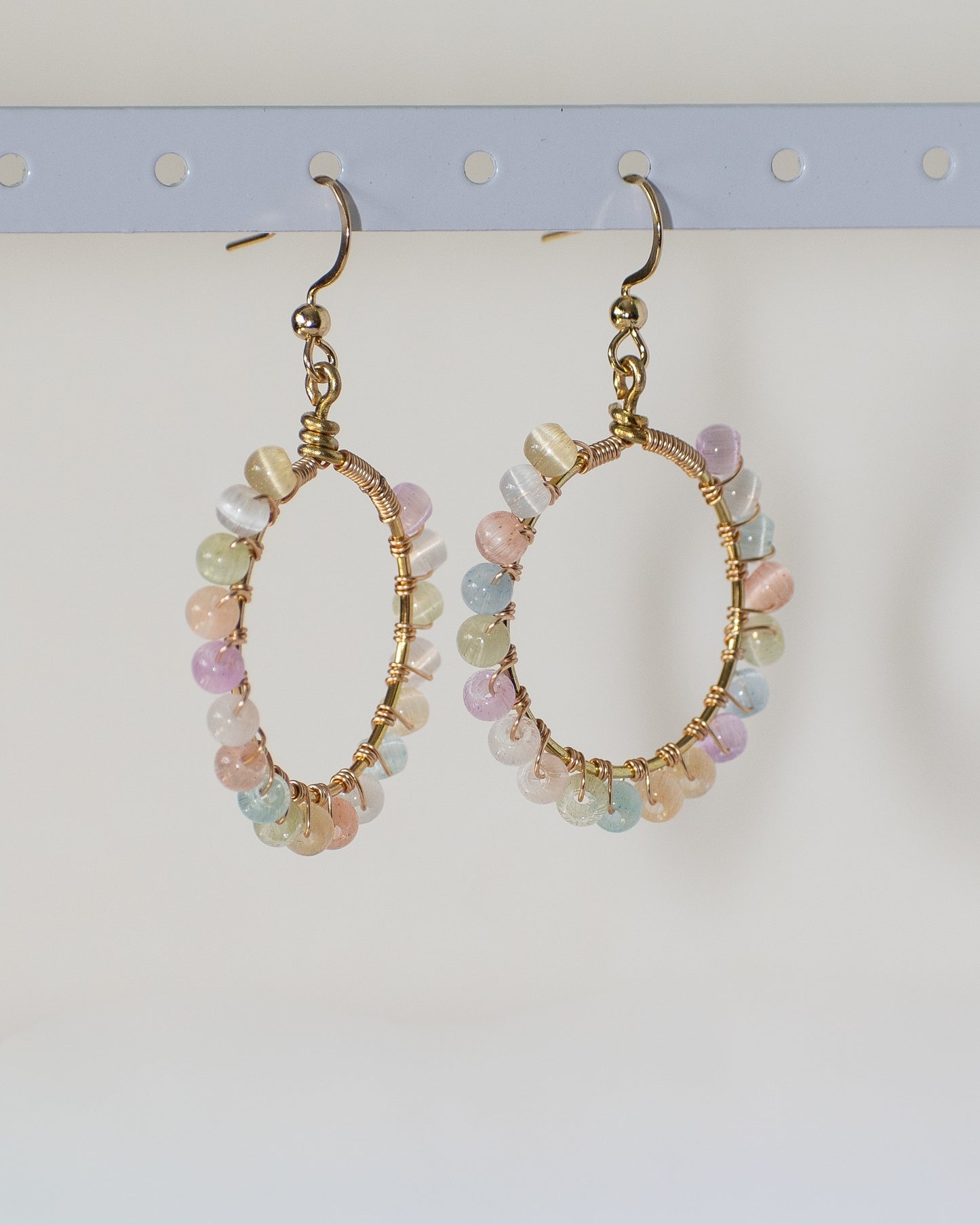 Happiness is a Rainbow: Glass 2mm Beaded Wire Wrapped Earrings