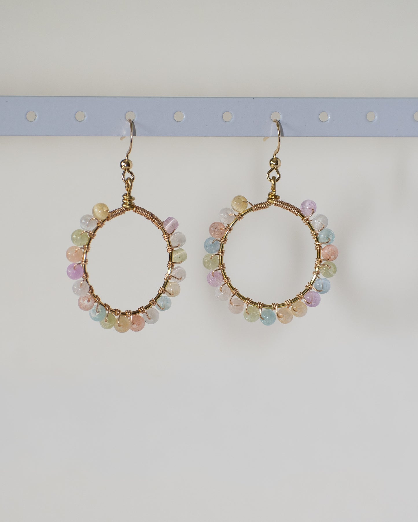 Happiness is a Rainbow: Glass 2mm Beaded Wire Wrapped Earrings