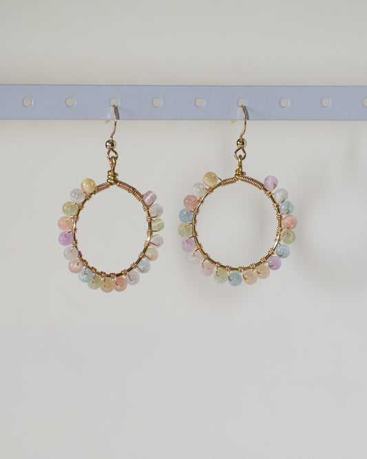Happiness is a Rainbow: Glass 2mm Beaded Wire Wrapped Earrings