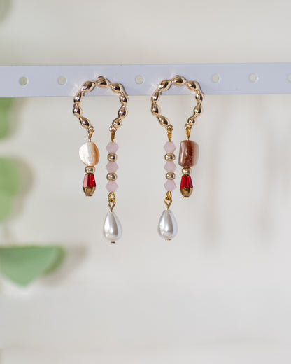 Double Drop Statement Gemstone Earring, Pink & Brown Hues