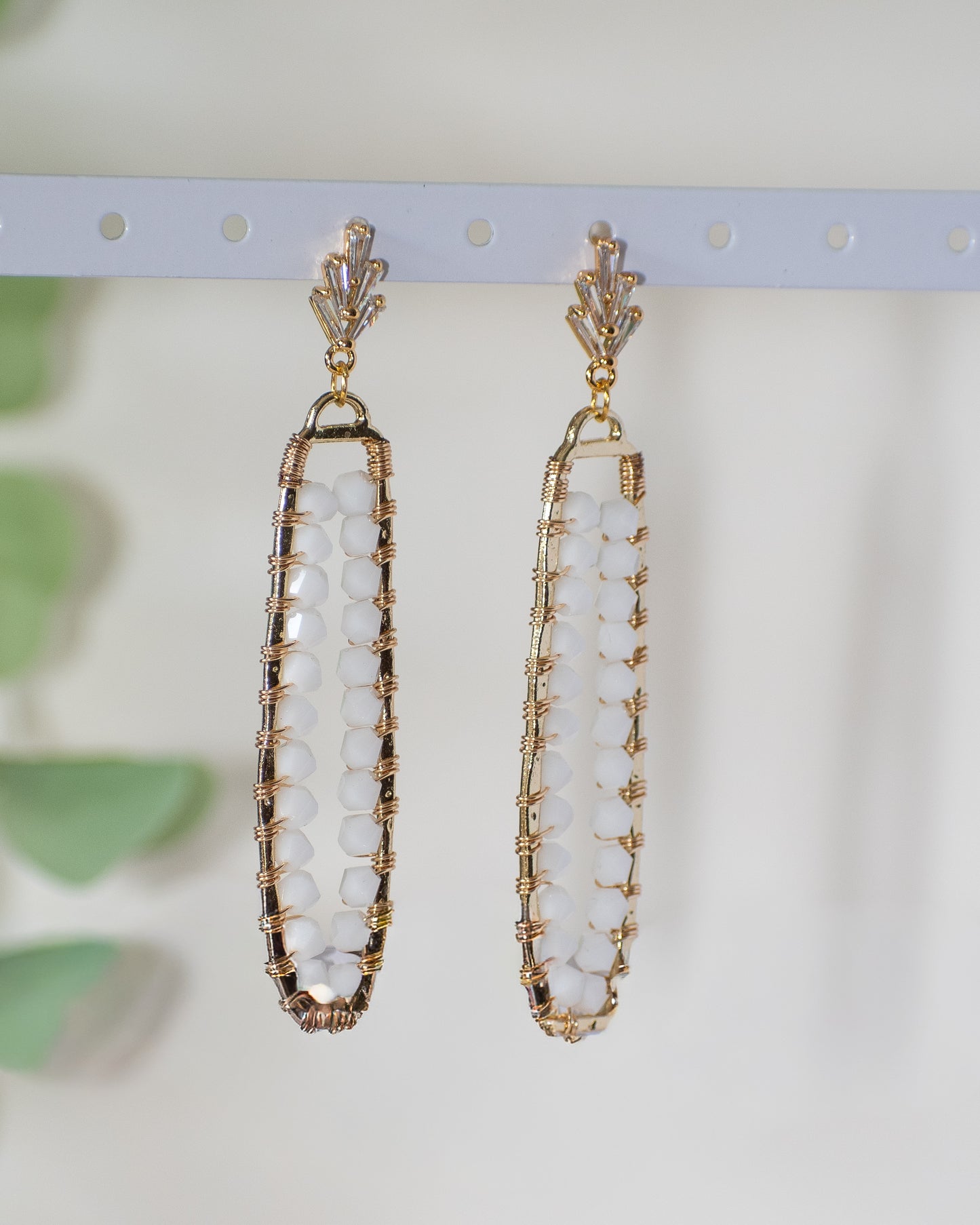 Long Crystal Glass, Beach Inspired Wire Wrapped Earrings