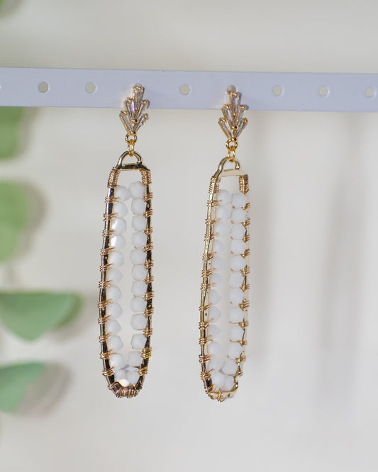 Long Crystal Glass, Beach Inspired Wire Wrapped Earrings