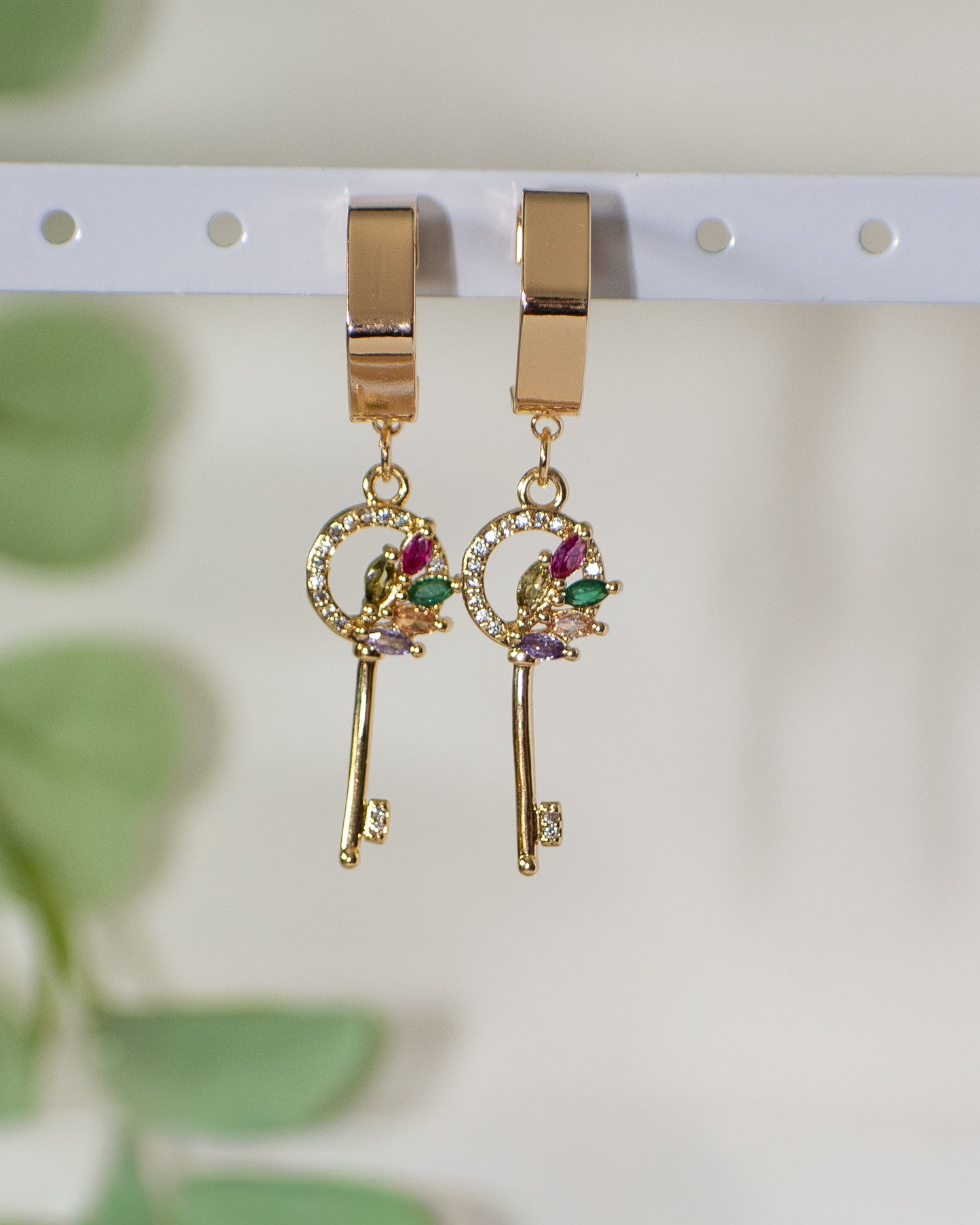 Keys to Your Heart: Cubic Zirconia Studded Key Hoop Earring