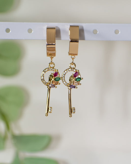 Keys to Your Heart: Cubic Zirconia Studded Key Hoop Earring