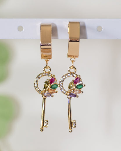 Keys to Your Heart: Cubic Zirconia Studded Key Hoop Earring