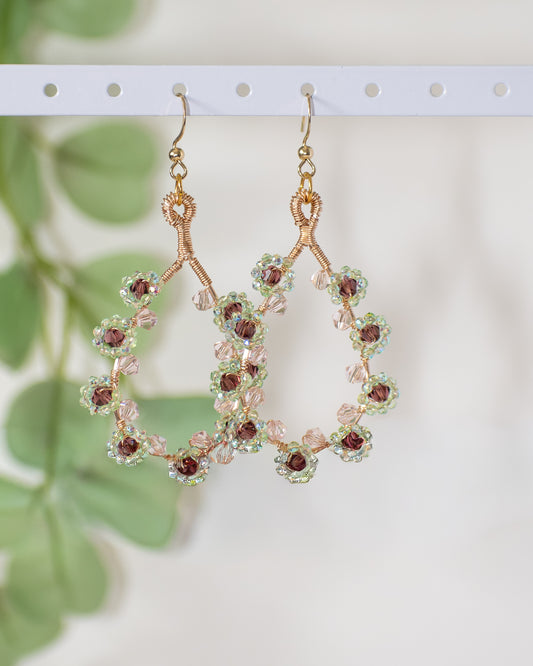Pixie Florals: Wire Wrapped Glass Spring Inspired One of a Kind Teardrop Earrings