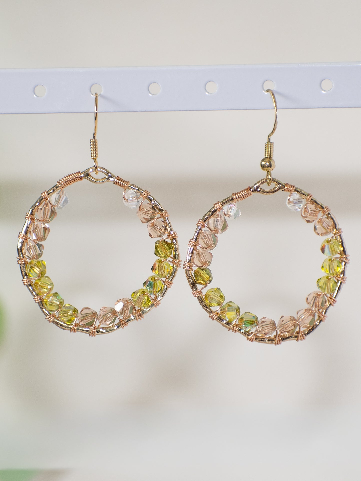 Spring Garden: Rose Pink and Olive Green Wire Wrapped Earrings