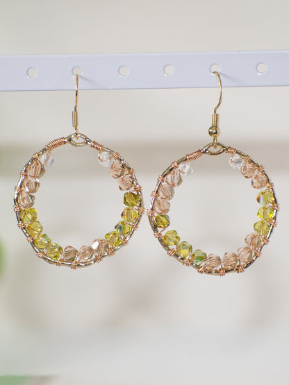 Spring Garden: Rose Pink and Olive Green Wire Wrapped Earrings