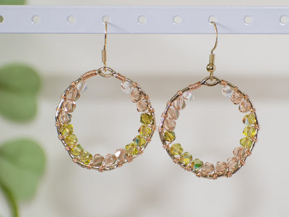 Spring Garden: Rose Pink and Olive Green Wire Wrapped Earrings