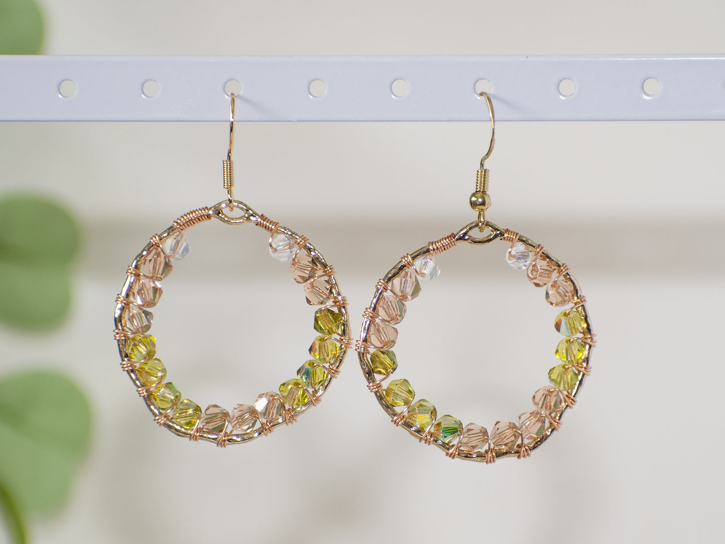 Spring Garden: Rose Pink and Olive Green Wire Wrapped Earrings