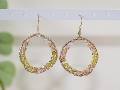 Spring Garden: Rose Pink and Olive Green Wire Wrapped Earrings