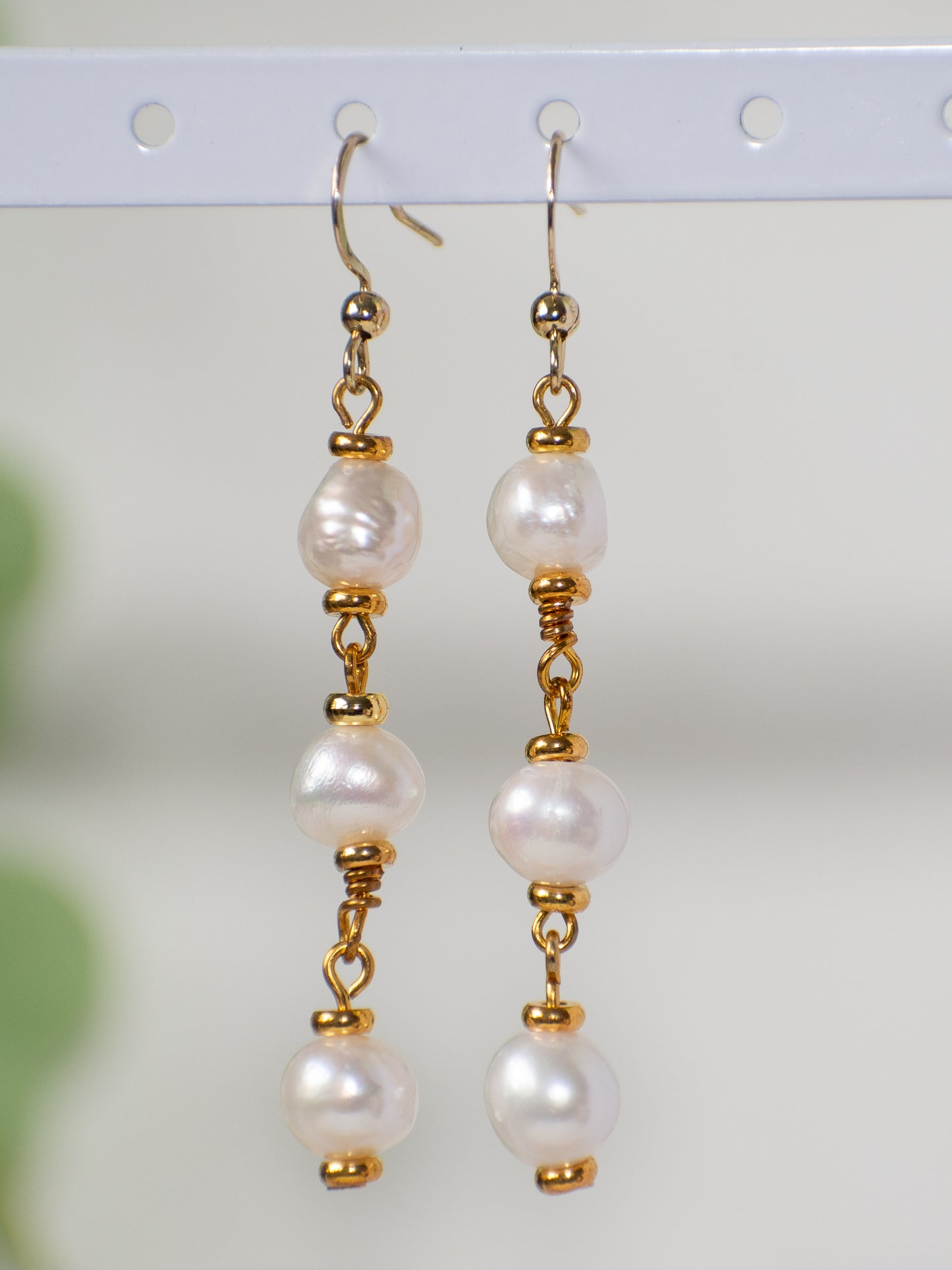 Freshwater Pearl Triple Drop Bridal Elegant Earrings