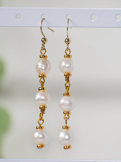 Freshwater Pearl Triple Drop Bridal Elegant Earrings