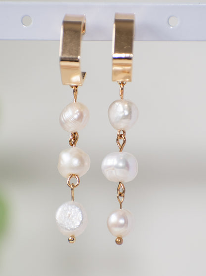 Bridal Hoop Triple Freshwater Pearl Drop: Perfect for Weddings, Brides, Bridesmaid