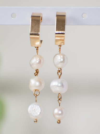 Bridal Hoop Triple Freshwater Pearl Drop: Perfect for Weddings, Brides, Bridesmaid