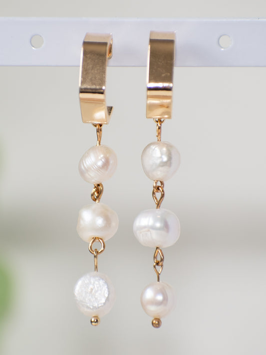 Bridal Hoop Triple Freshwater Pearl Drop: Perfect for Weddings, Brides, Bridesmaid