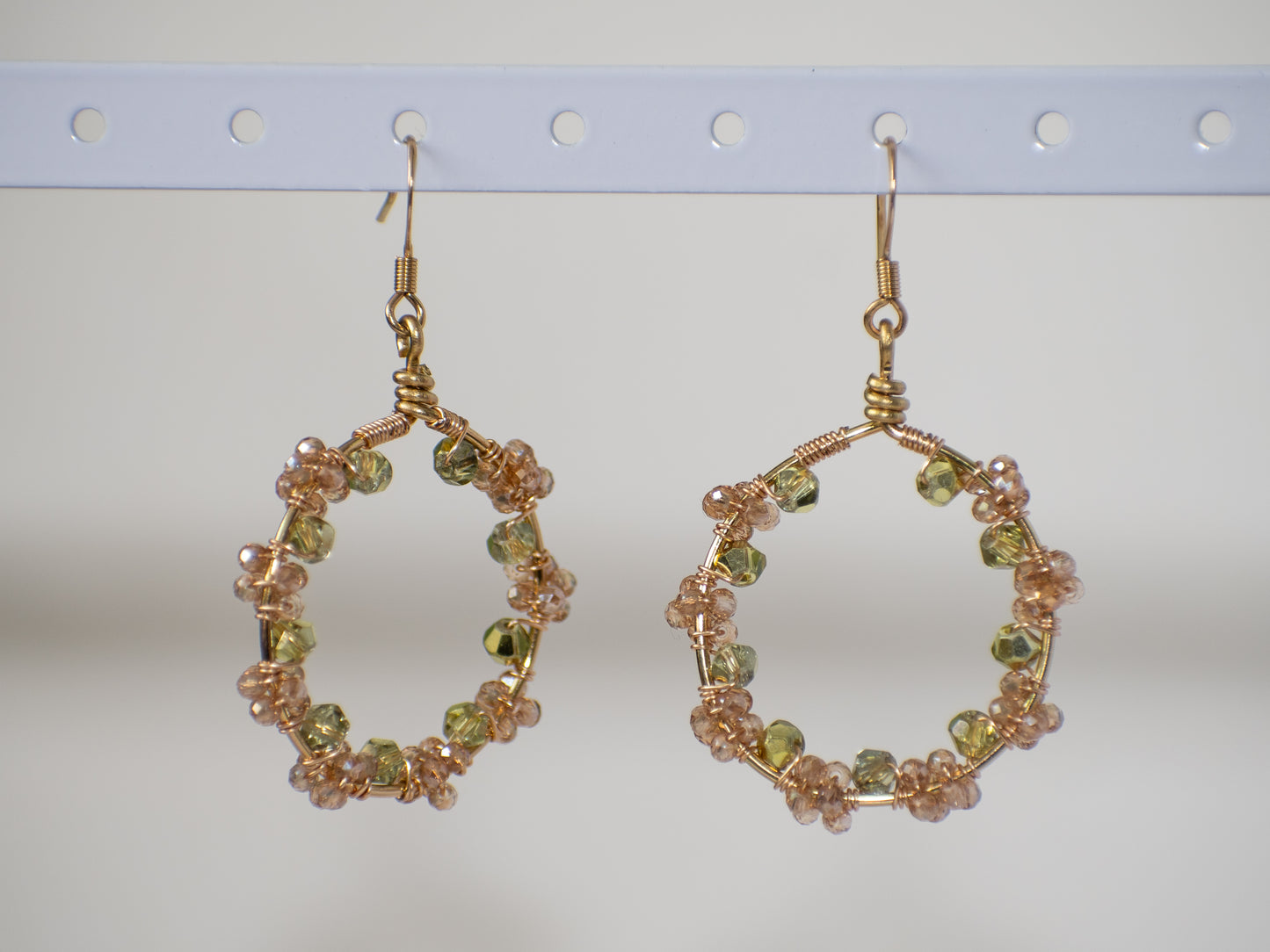 Autumn Breeze: Whimsical, Wire Wrapped Olive Green and Peach Fall Inspired Earrings
