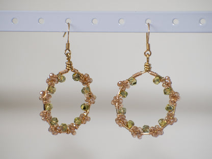 Autumn Breeze: Whimsical, Wire Wrapped Olive Green and Peach Fall Inspired Earrings