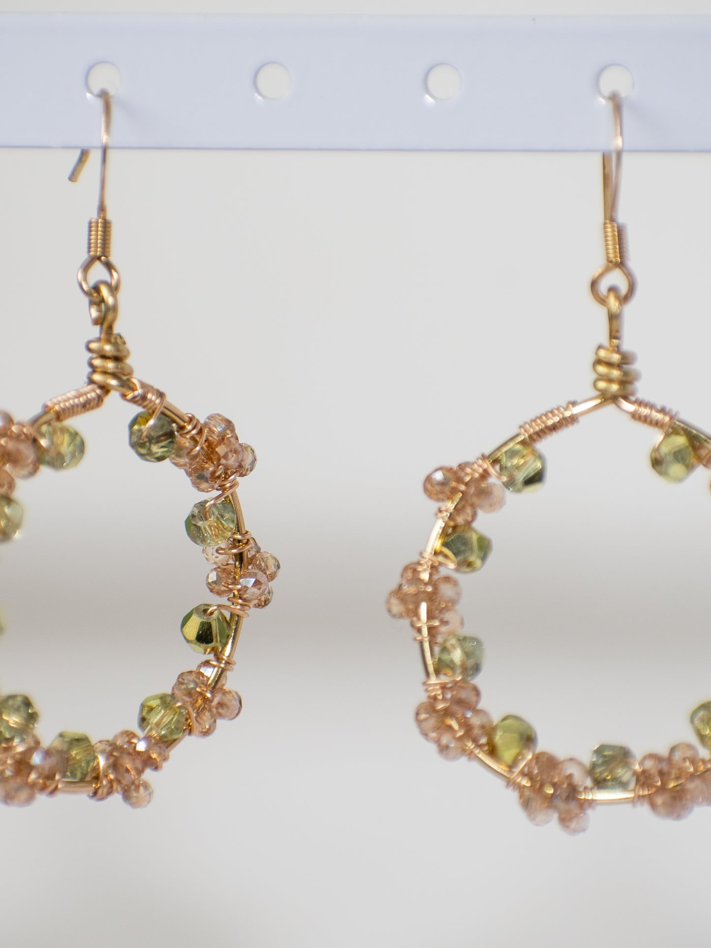 Autumn Breeze: Whimsical, Wire Wrapped Olive Green and Peach Fall Inspired Earrings