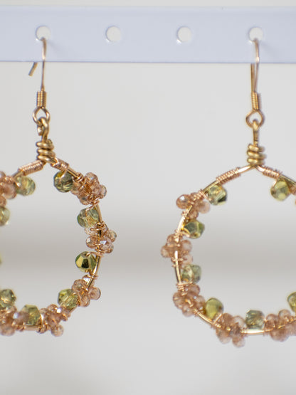 Autumn Breeze: Whimsical, Wire Wrapped Olive Green and Peach Fall Inspired Earrings