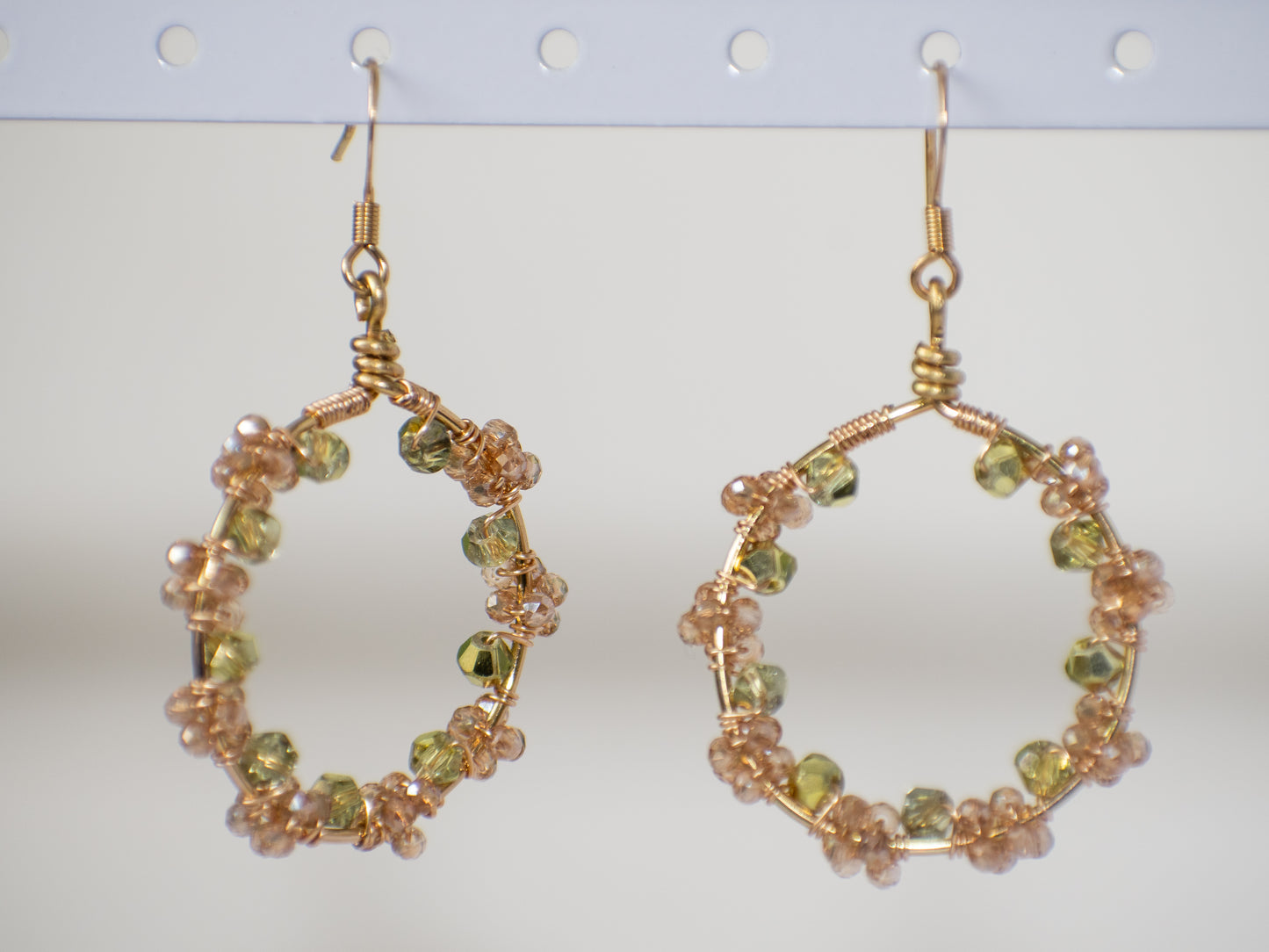 Autumn Breeze: Whimsical, Wire Wrapped Olive Green and Peach Fall Inspired Earrings