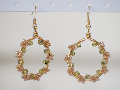 Autumn Breeze: Whimsical, Wire Wrapped Olive Green and Peach Fall Inspired Earrings