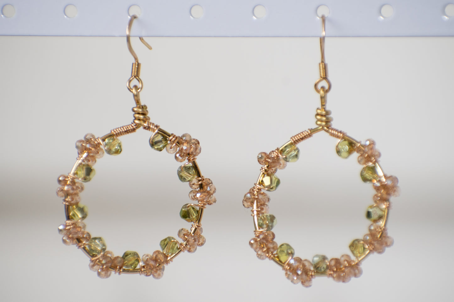 Autumn Breeze: Whimsical, Wire Wrapped Olive Green and Peach Fall Inspired Earrings