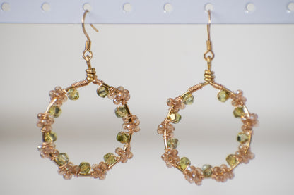 Autumn Breeze: Whimsical, Wire Wrapped Olive Green and Peach Fall Inspired Earrings