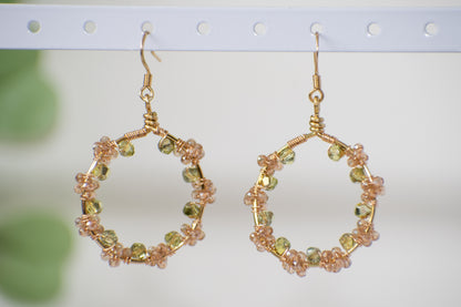 Autumn Breeze: Whimsical, Wire Wrapped Olive Green and Peach Fall Inspired Earrings