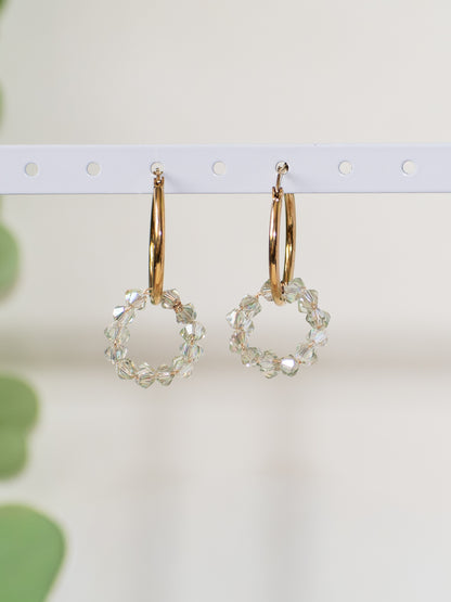 Charmed: Wire Wrapped Crystal Glass & Golden Hoop, Perfect for Everyday Wear